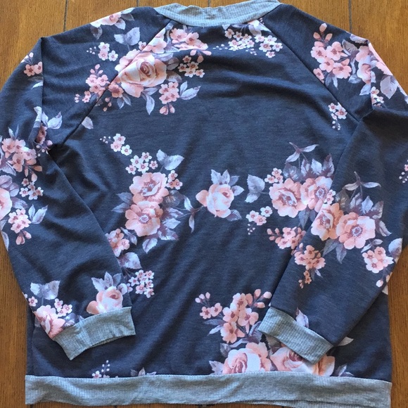Lightweight Gray Floral Zip Front Baseball Bomber Jacket Large 3/$20 Sale! - Picture 6 of 6